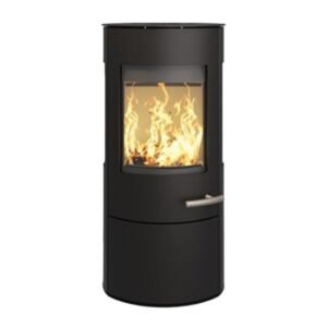 Haas+Sohn VITUS.l Stahl Kaminofen 3-Sichtscheiben mit Kochplatte mit Holzfach und Türe tief-schwarz
