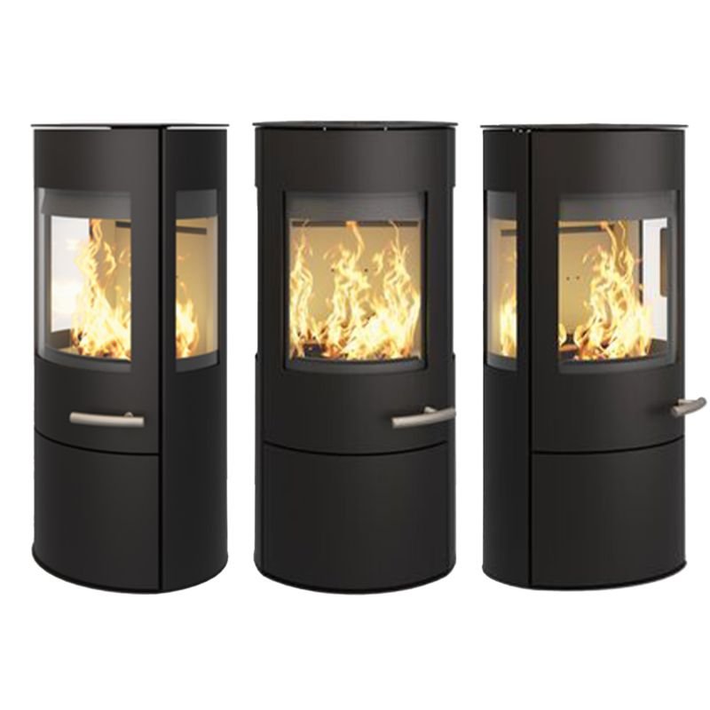 Haas+Sohn VITUS.l Stahl Kaminofen 3-Sichtscheiben mit Kochplatte mit Holzfach und Türe tief-schwarz – Bild 5