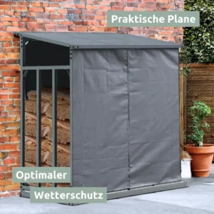 holz4home Kaminholzregal Metall für Außen Anthrazit Pulverbeschichtet Inklusive Ofenhandschuh M