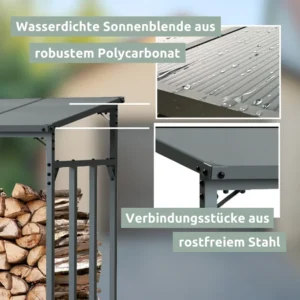 holz4home Kaminholzregal Metall für Außen Anthrazit Pulverbeschichtet Inklusive Ofenhandschuh M