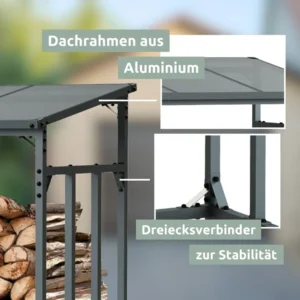 holz4home Kaminholzregal Metall für Außen Anthrazit Pulverbeschichtet Inklusive Ofenhandschuh M