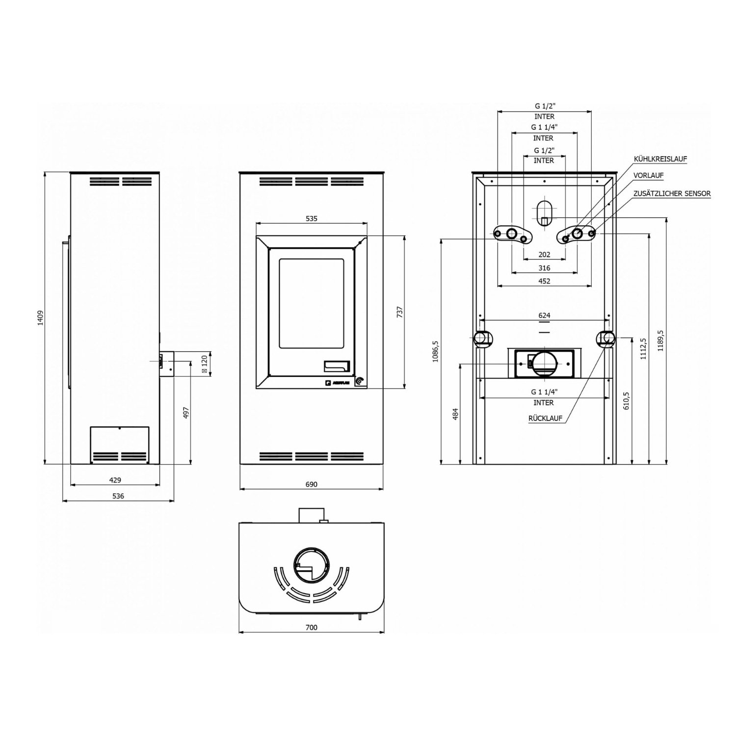 Aquaflam 12 Manual Wasserführender Kaminofen Black – Bild 3