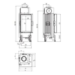 Austroflamm 38x38x57 K 2.0 Kamineinsatz Ecke links Feuerraum Schwarz