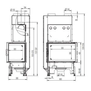 Austroflamm 63x40x42 K 2.0 Kamineinsatz Ecke rechts Feuerraum Schwarz