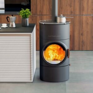 Austroflamm Clou compact Cook Kaminofen Stahl gussgrau, RR oben