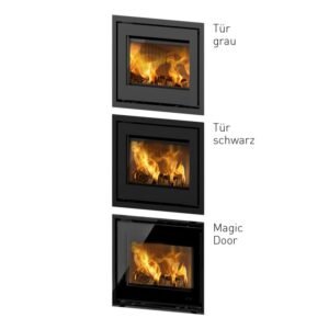Lotus Beto 470 Kaminofen Magic Tür mit Türanschlag Links, Stahltopplatte schwarz, RR hinten od. RR oben / optional Griffvarianten