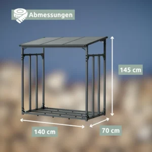 holz4home Kaminholzregal Metall für Außen Anthrazit Pulverbeschichtet Inklusive Ofenhandschuh M