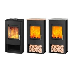Fireplace Tuvalu Kaminofen Stahl Schwarz | Topplatte Sandstein