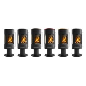 Justus Meva Kaminofen Stahl Schwarz / Topplatte Keramik Bordeauxrot