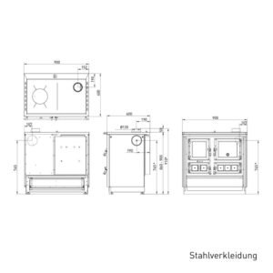 Justus Rustico-90 2.0 Küchenofen Stahl Weiß, Backfach rechts