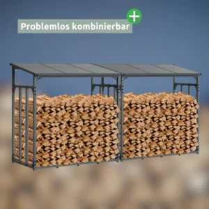holz4home Kaminholzregal Metall für Außen Anthrazit Pulverbeschichtet Inklusive Ofenhandschuh M
