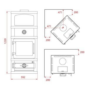 Lotus 2080 Kaminofen mit Warmhaltefach Grau, Rauchabgang oben