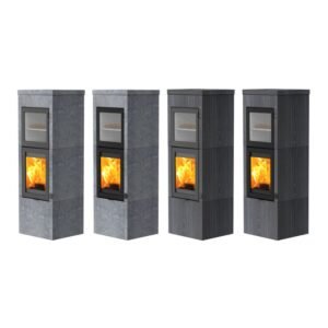 Lotus QM40 Kaminofen Speckstein / Tür Grau mit Backfach, Rauchabgang oben