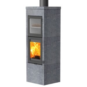 Lotus QM40 Kaminofen Speckstein / Tür Grau mit Backfach, Rauchabgang oben