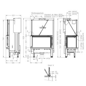 Spartherm Premium Varia-2L-80h Kamineinsatz Ecke RRA Ø 250 mm