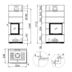 Spartherm wasserführender Kaminbausatz SIM 1/3 Varia 2R 55h-4S H2O Feinbeton