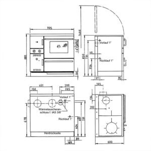 Wamsler K 148 CL Küchenofen wasserführend Schwarz / Chrom, Rauchrohr rechts