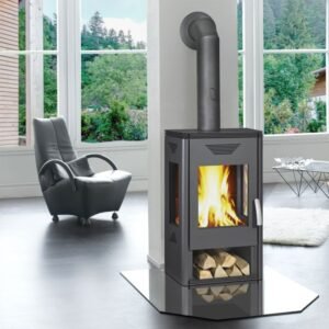 Wamsler Trion H Kaminofen Stahl Grau mit Holzlagerfach