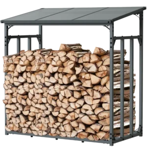 holz4home Kaminholzregal Metall für Außen Anthrazit Pulverbeschichtet Inklusive Ofenhandschuh M